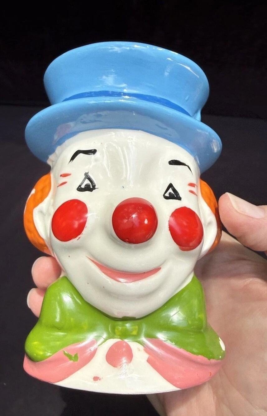 Vtg 1930's Black Cap Clown Head Vase Succulent Planter Decor Nancy Pew